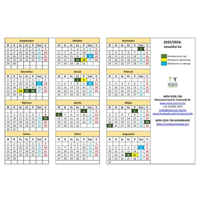 2025/2026-os nevelési év naptár